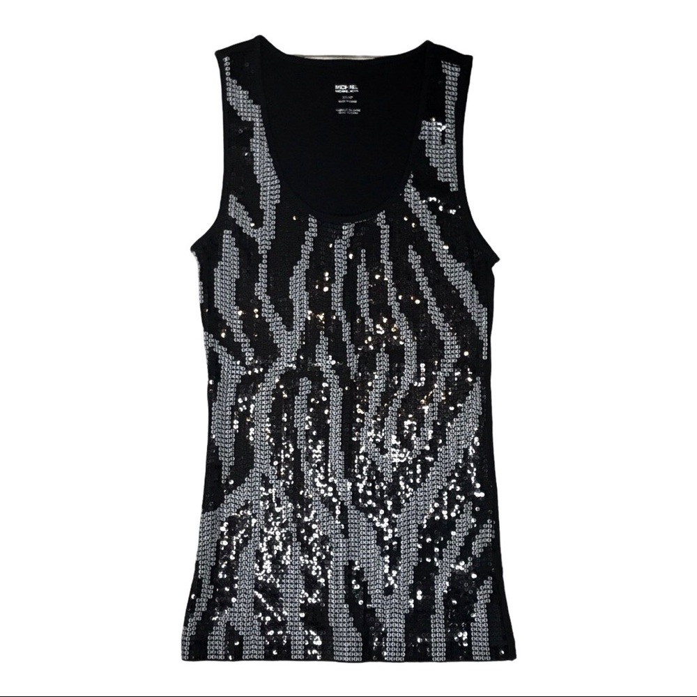 NWT Michael Michael Kors Sequined Zebra Tank XS sequins shiny animal print